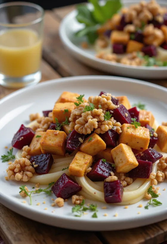 Spicy tofu salad with beets