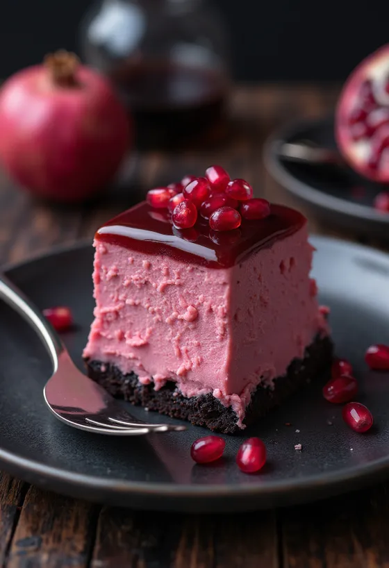 Pomegranate mousse cake served