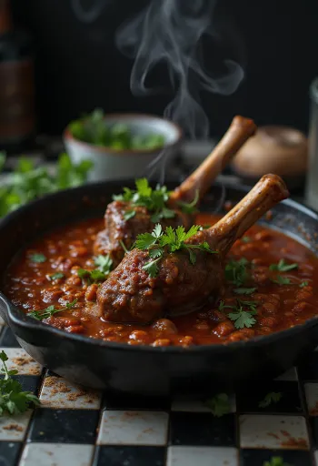 Braised lamb shanks served with spicy harissa sauce