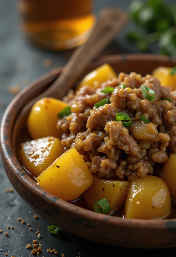 Pork Adobo with potatoes served in a pan