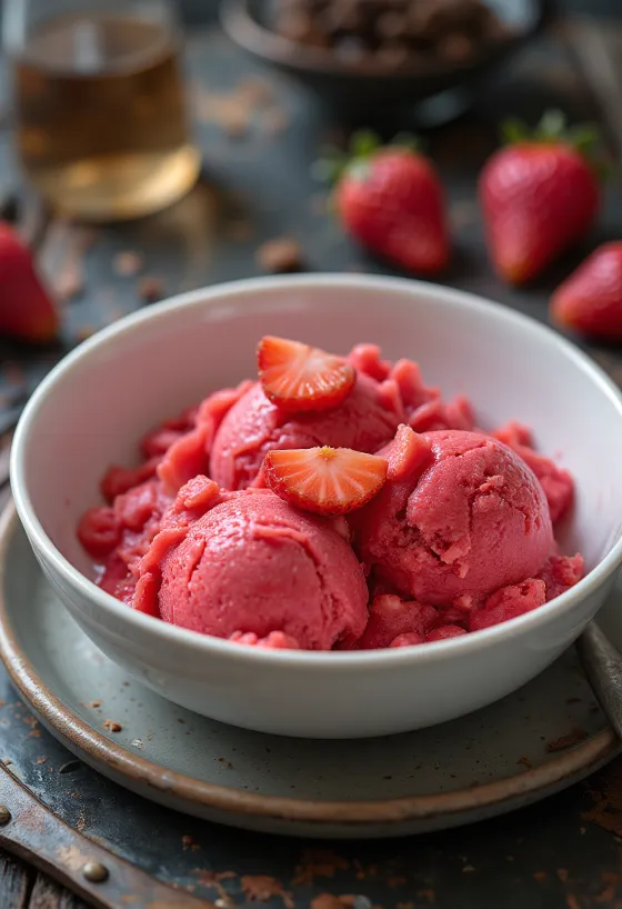 Strawberry Basil Sorbet scoop