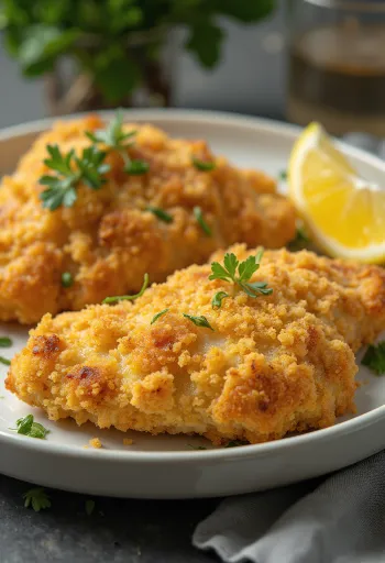 Golden fried breaded chicken cutlets