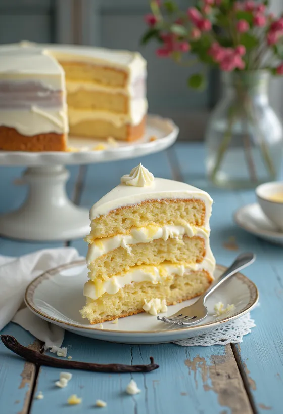 Vanilla cream cake served