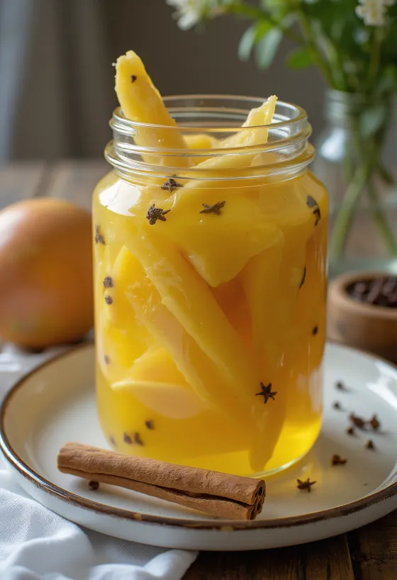 Sweet and sour pickled papaya served in a jar