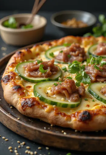 Peking Duck Pizza with hoisin sauce and scallions