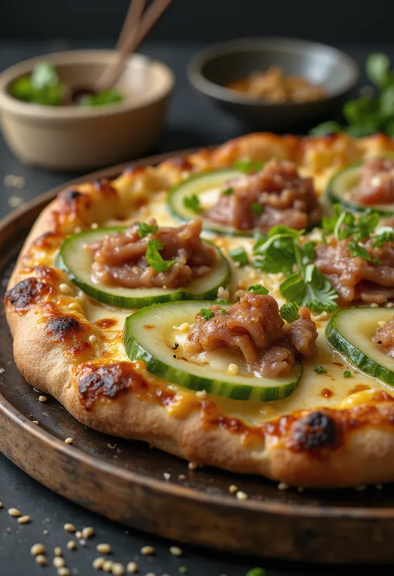 Peking Duck Pizza with hoisin sauce and scallions