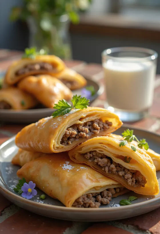 Banitsa with minced meat served on a plate