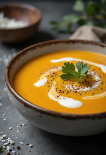 Creamy sweet potato soup with coconut milk swirl