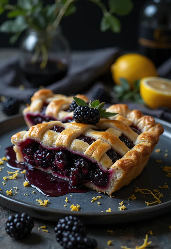 Blackberry pie with golden lattice crust