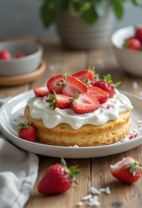 Vegan Strawberry Cream Cake served