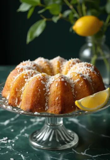 Lemon Coconut Bundt Cake served