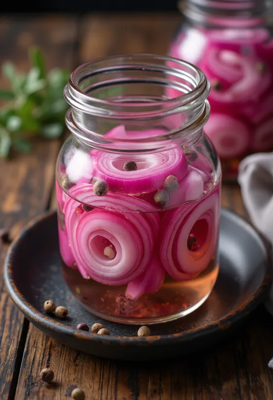 Sweet and sour red onion served