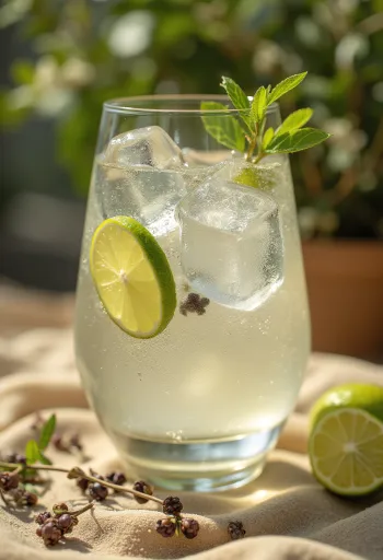 Gin and tonic in a copa glass with lime