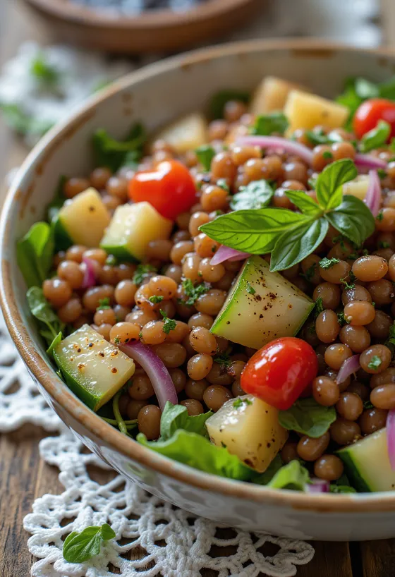 Lentil salad with chopped vegetables