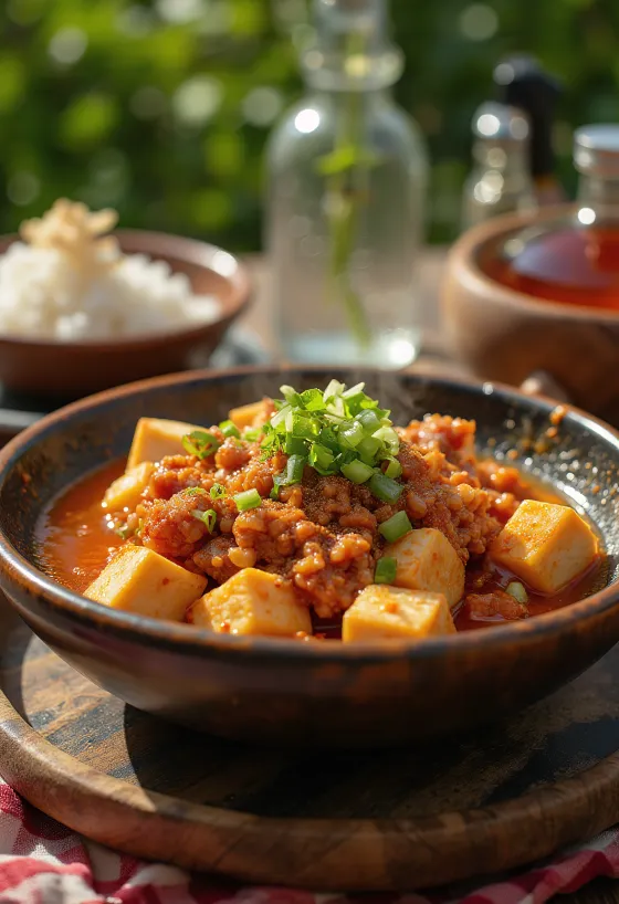 Szechuan Mapo Tofu with minced pork and spicy sauce
