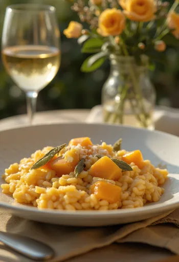 Creamy butternut squash risotto sprinkled with fresh parmesan