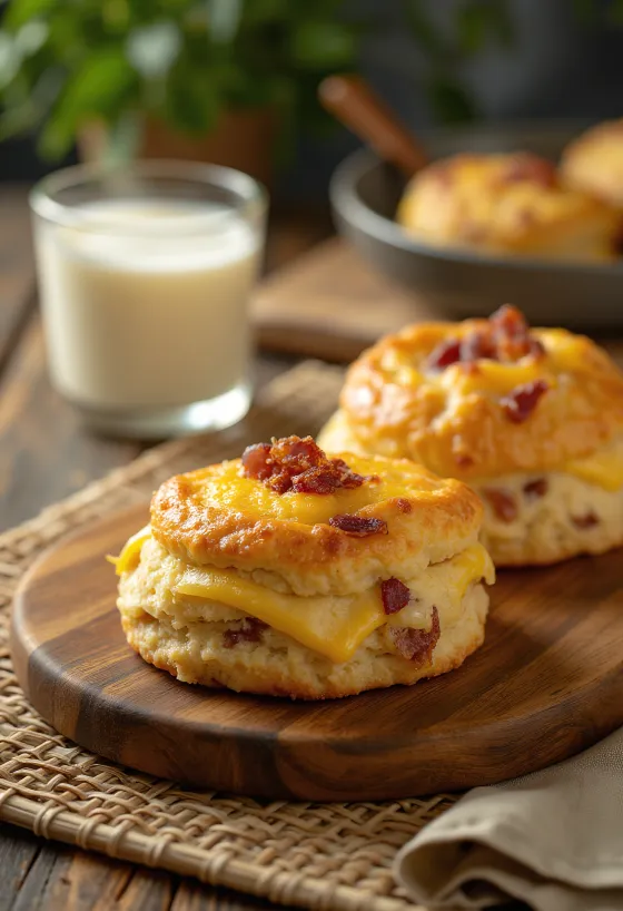 Tray of golden brown cheesy bacon biscuits