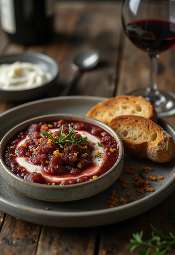 Warm Bagna Cauda dip served with bread and vegetables