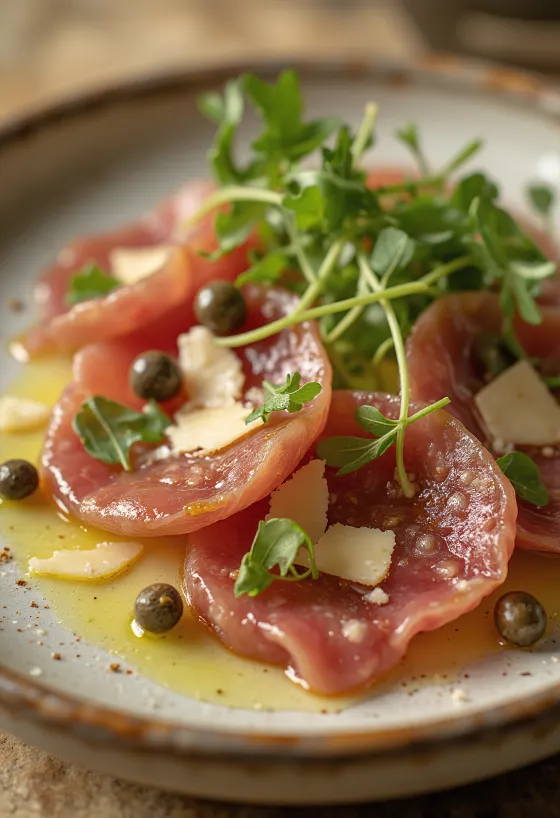 Beef carpaccio with truffle oil elegantly served