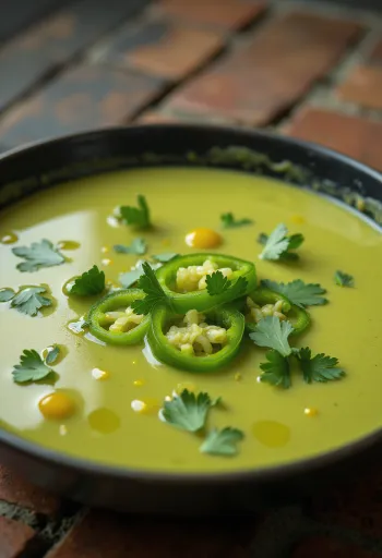 Spicy green curry sauce served in a bowl