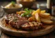 Grilled bear steaks served with roasted potatoes and salad