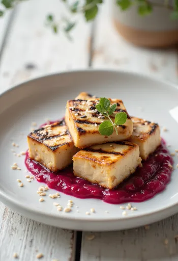 Grilled tofu with beet sauce