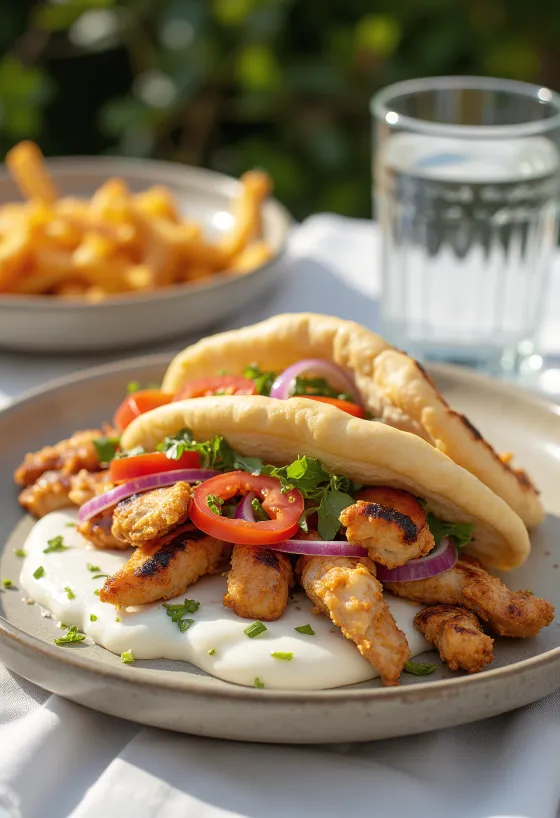 Chicken gyros served in pita