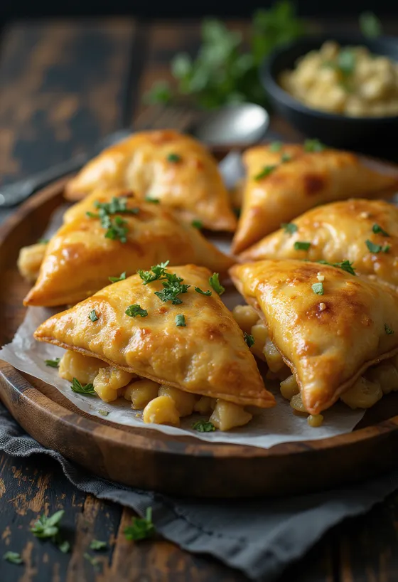 Mustard chicken samosa served