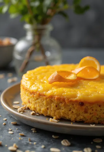 Orange oat cake served on a plate