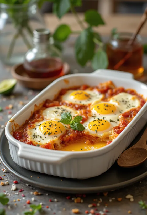 Juicy Eggplant Casserole layered with sauce and cheese, baked golden.