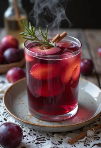 Plum cider served in a glass