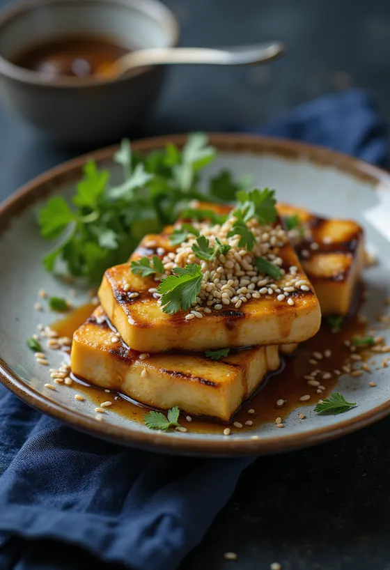 Grilled tofu with ginger glaze