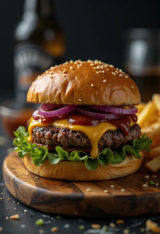 Classic BBQ burger served on a plate