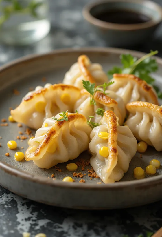 Corn Gyoza with crispy bottoms