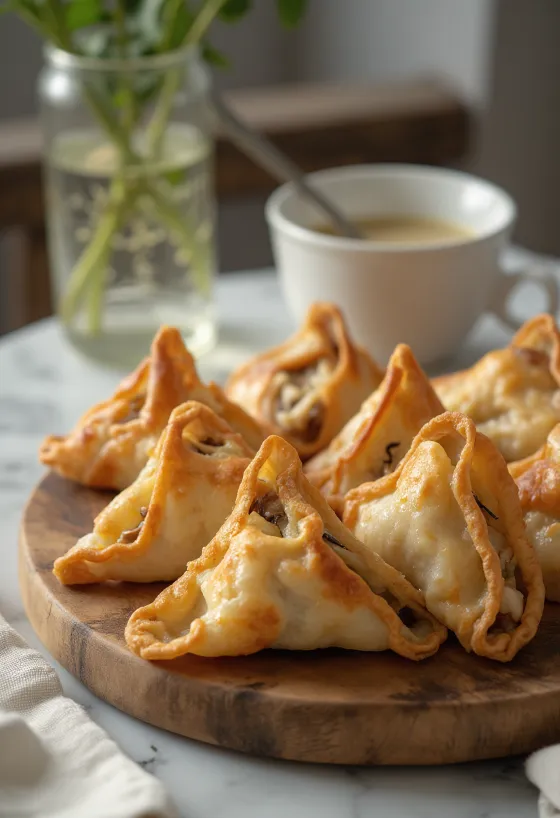 Mushroom and walnut samosas served on a plate