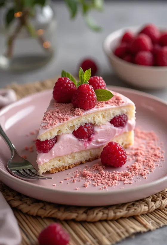 Raspberry yogurt cake with fresh berries