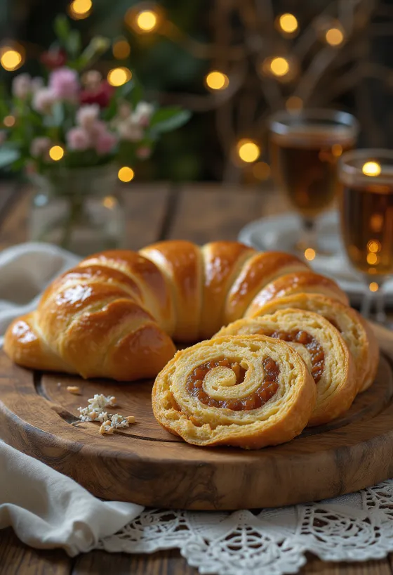 Sliced marzipan roll with marbled crust