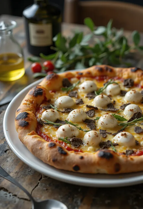 Pizza al Tartufo with truffles and Italian cheese