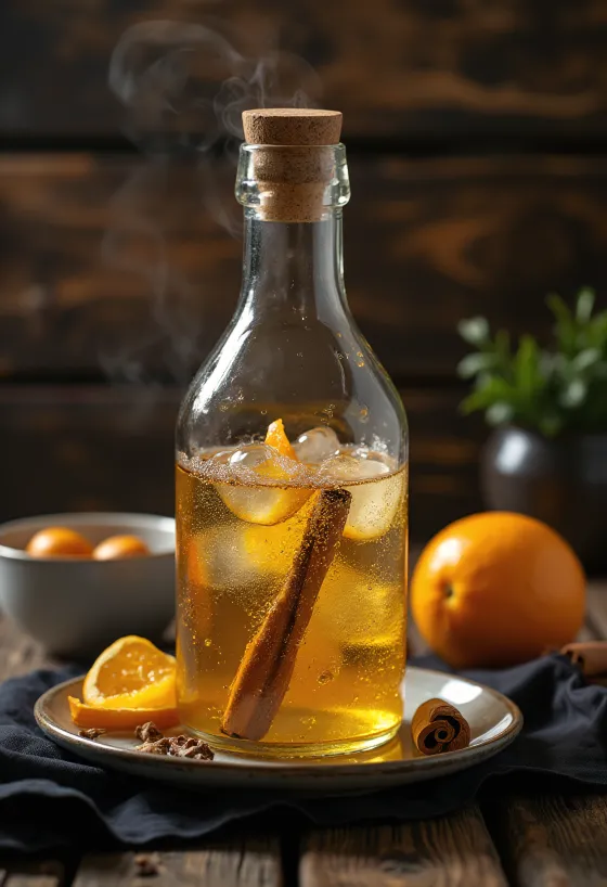 American sweet cider in a glass with spices