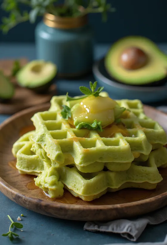 Freshly baked avocado waffles