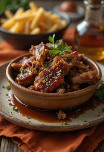 Smoked BBQ goat meat slices served