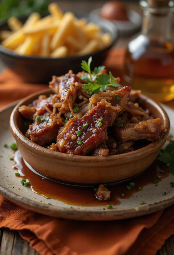 Smoked BBQ goat meat slices served