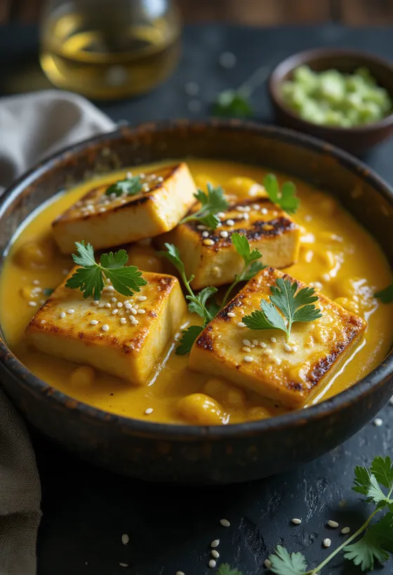Grilled tofu with tahini curry