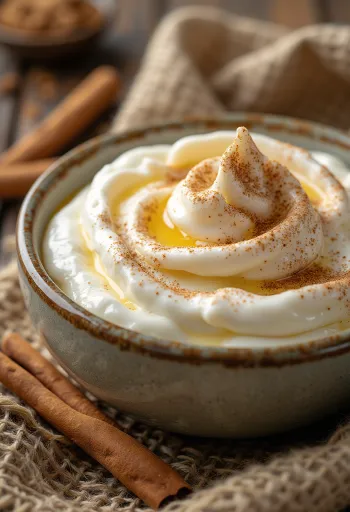 Probiotic cottage cheese cinnamon yogurt served in a glass