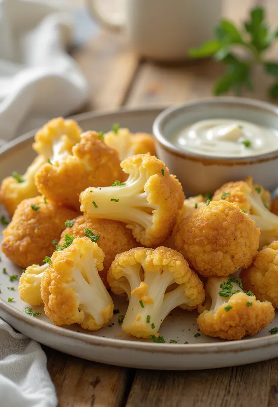 Breaded cauliflower fried golden brown, served in crispy coating