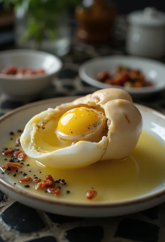 Balut with vinegar sauce served with cilantro
