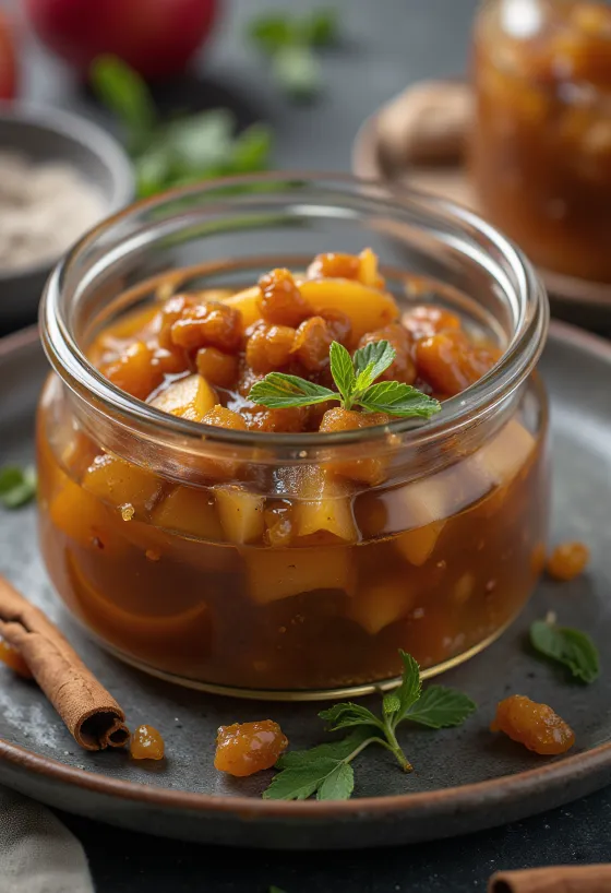 Cinnamon apple chutney served with cheese