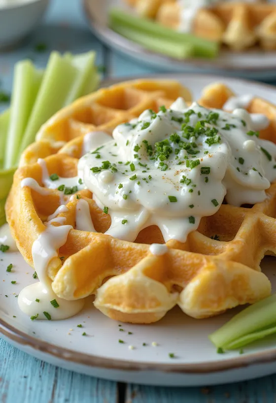 Savory ranch waffles with garlic and fresh herbs