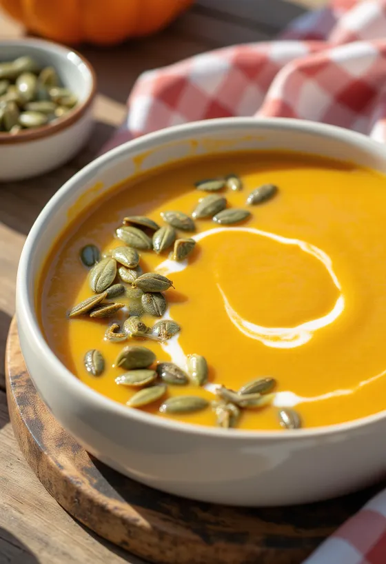Smoky pumpkin soup with toasted seeds