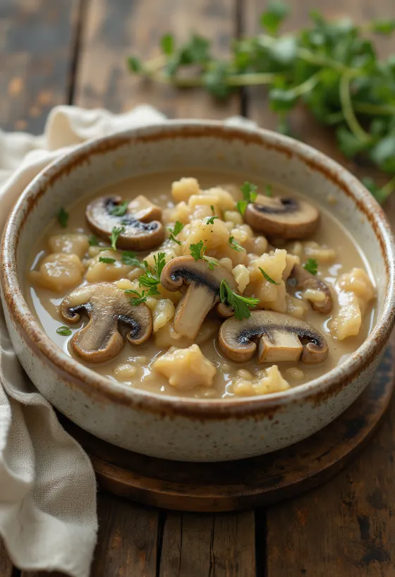 Creamy tarragon mushroom sauce served in a bowl
